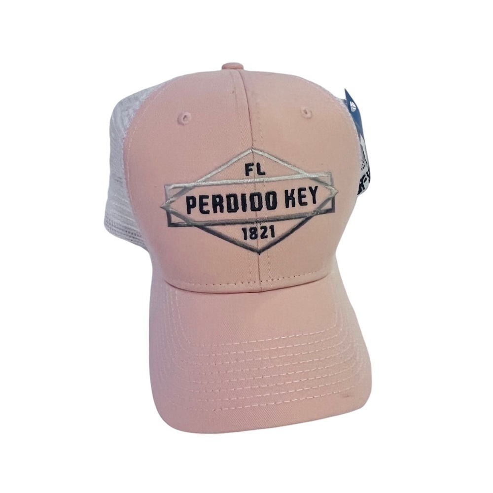 𝅺NEW Perdido Key Florida FL Keys Souvenir Trucker Hat Baseball Cap Pink White